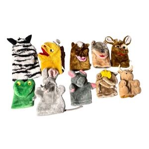 Lot of 10 Plush Animal Hand Puppets Zebra Frog Elephant Mouse Horse Storytelling